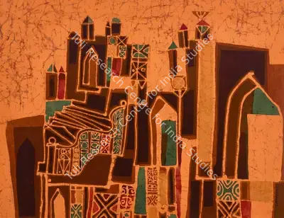 K. Laxma Goud (Artist), Untitled (Cityscape), 1967, Painting