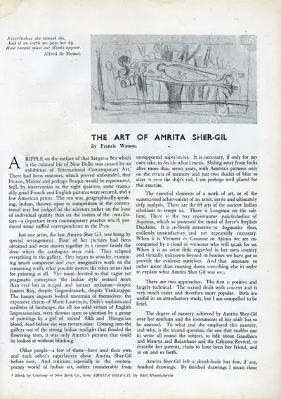 Francis Watson (Essayist), The Art of Amrita Sher-Gil, 1946, Essay