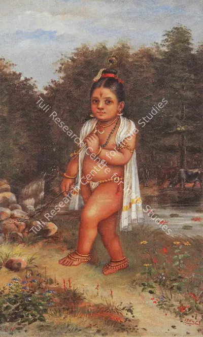 R.C.N. (Artist), Bal Krishna on a River Bank, 1904, Painting