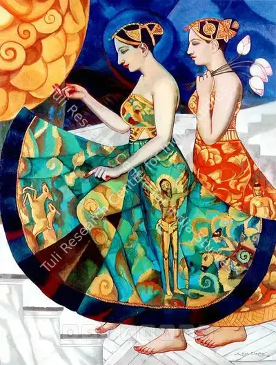 Sankho Chaudhuri (Artist), Maidens, 2003, Painting