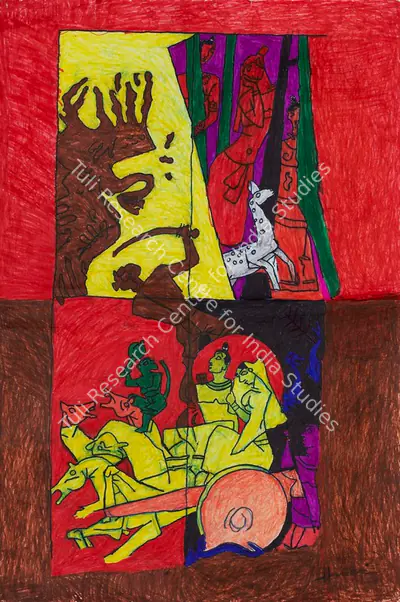 Husain, M.F. (Artist). Untitled (Ramayana). Felt tip pen and pastel on paper, n.d. | Painting | FineArts | 00416399