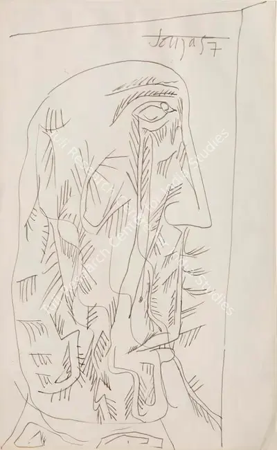F.N. Souza (Artist), Untitled (Head), 1957, Drawing