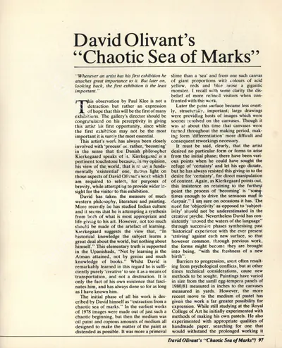 Andrew Campbell (Essayist), David Olivant's "Chaotic Sea of Marks", 1987, Essay