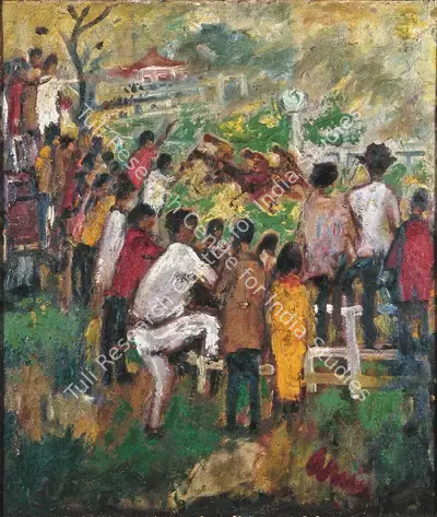 Nikhil Biswas (Artist), Calcutta Race Course, 1951, Painting