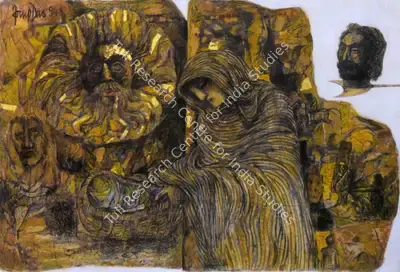 Arup Das (Artist), Mahabharat Sun God, Kunthi And Karan, 1994, Painting