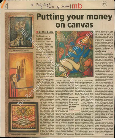 Sarika Malhotra (Reporter), Putting Your Money on Canvas, 2006, Newspaper Clipping