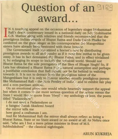Arun Kukreja (Writer), Question of An Award, 2003, Newspaper Clipping