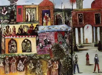 Tasadduq Sohail (Artist), Landscape with Figures, Painting
