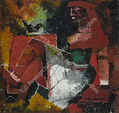 M.F. Husain (Artist), Untitled (Girl with Bird), 1954, Painting