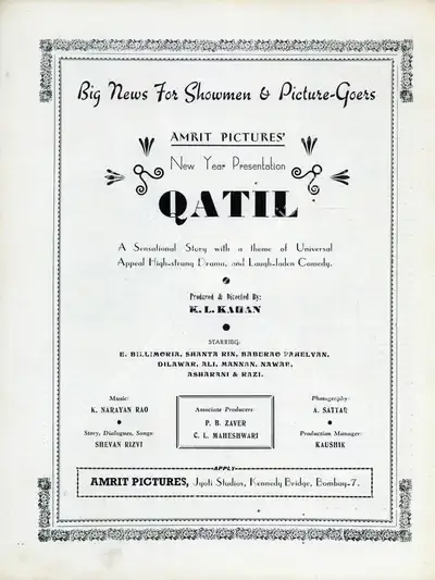 Shanti Kumar (Director), Qatil, 1944, Advertisement