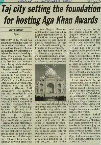 Vijay Upadhyay (Reporter), Taj City Setting The Foundation For Hosting Aga Khan Awards, 2004, Newspaper Clipping