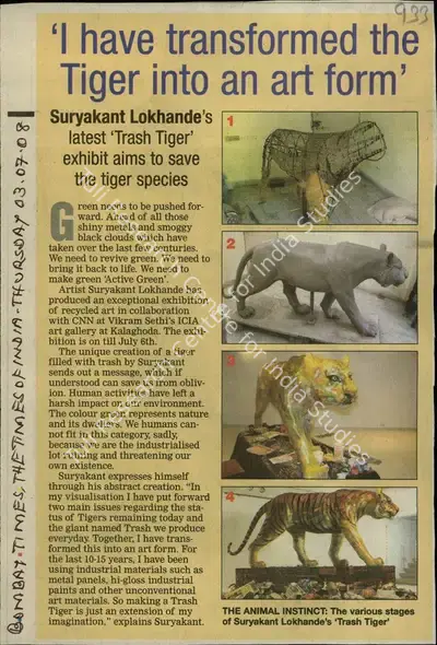I have Transformed the Tiger into an Art Form, 2008, Newspaper Clipping
