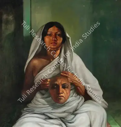 Bikash Bhattacharjee (Artist), Portrait of- Bala Dasi, 1980, Painting