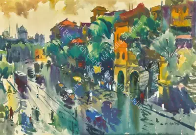S.H. Raza (Artist), Untitled (View of Bombay), 1949, Painting