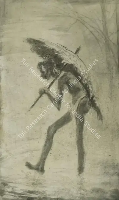 D.P. Roy Chowdhury (Artist), Man with Umbrella, Painting