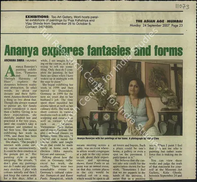 Archana Sinha (Reporter), Ananya Explores Fantasies and Forms, 2007, Newspaper Clipping