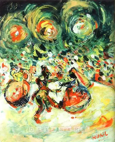 Nikhil Biswas (Artist), The Performance, 1950, Painting