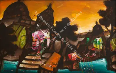 Manu Parekh (Artist), Banaras at Sunrise, 2009, Painting