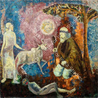 Naval J. Jijina (Artist), Untitled (Composition with figures and a cow), Painting