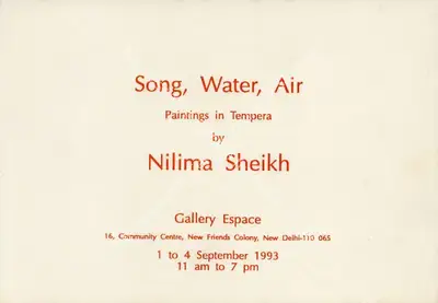 Nilima Sheikh (Artist), Song, Water, Air, 1993, Solo Exhibition Invitation