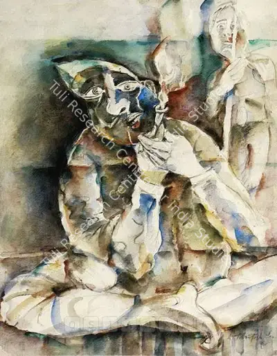 Paritosh Sen (Artist), Man Smoking Hookah, 1980, Painting
