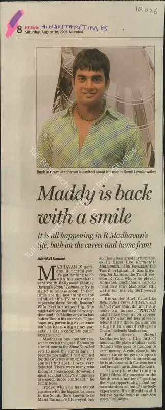 Janhavi Samant (Reporter), Maddy is back with a smile, 2005, Newspaper Clipping