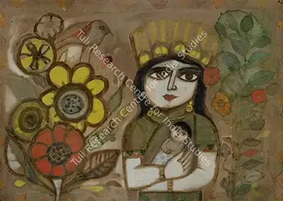 Badri Narayan (Artist), Mother and Child, 1965, Painting