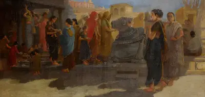 L.N. Taskar (Artist), Untitled (Maharashtra Temple Scene), Painting