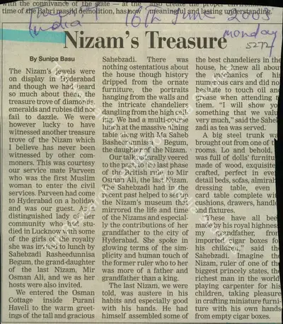 Sunipa Basu (Reporter), Nizam's Treasure, 2003, Newspaper Clipping
