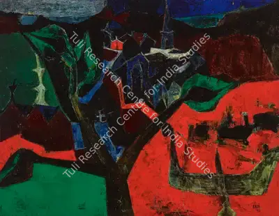 S.H. Raza (Artist), Untitled (Village dans up Paysage), 1955, Painting