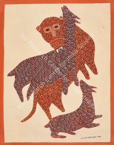 Jangarh Singh Shyam (Artist), Untitled (Tiger and Deer), 1999, Painting