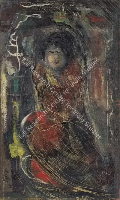 Sailoz Mookherjea (Artist), Dreaming Girl, 1940, Painting