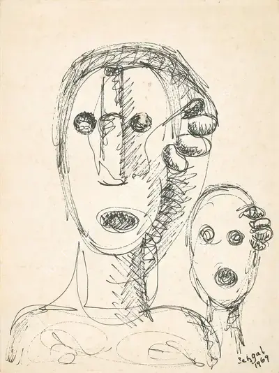 Amar Sehgal (Artist), Two Heads, 1969, Drawing