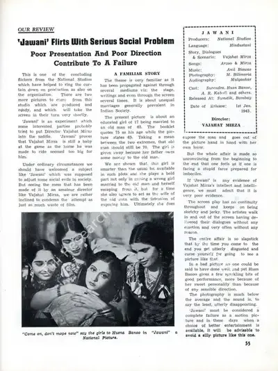 Jawani' Flirts with Serious Social Problem, 1943, Film Review