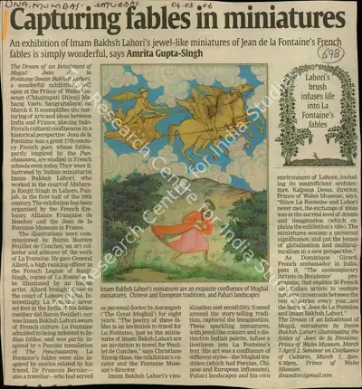 Amrita Gupta-Singh (Reporter), Capturing Fables in Miniatures, 2006, Newspaper Clipping