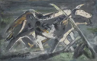 Ramkinkar Baij (Artist), A Study for 'Ploughing', 1949, Painting