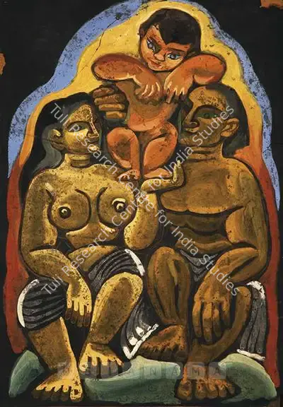 Chittaprosad (Artist). Family, 1947 | Painting, Os.Mum/08.09.07, 2007 · Osian's