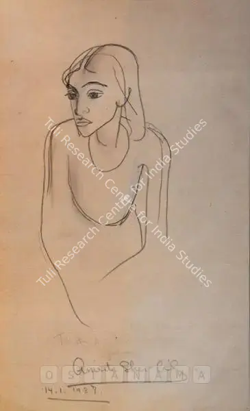 Amrita Sher-Gil (Artist), Seated Girl (Study For Fruit Vendor), 1937, Drawing