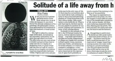 Rita Datta (Writer), Solitude of a Life Away From, Newspaper Clipping