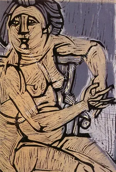 Subramanyan, K.G. (Artist). Nude on Chair. Colour Linocut, 1955 | K.G. Subramanyan, 2003 | Graphic Art | FineArts | 00566320
