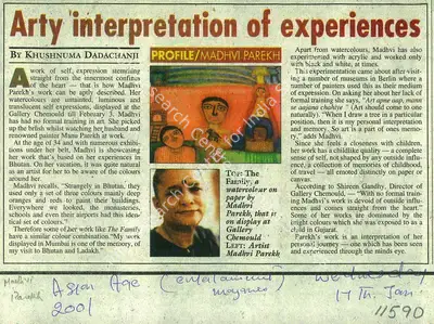 Khushnuma Dadachanji (Writer), Arty Interpretation of Experiences, 2001, Newspaper clipping