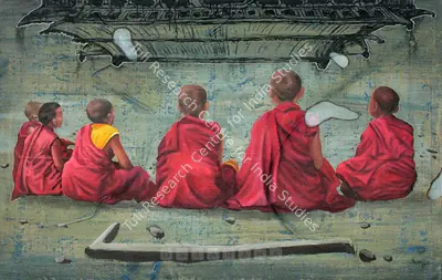 G.R. Iranna (Artist), Monks with Temple, Painting