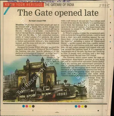Anjali Joseph (Reporter), The Gate Opened Late, 2005, Newspaper Clipping