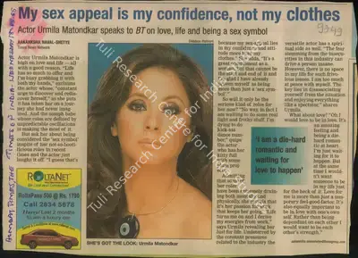 Aakanksha Naval-Shetye (Reporter), My Sex Appeal is My Confidence, Not My Clothes, 2005, Newspaper Clipping