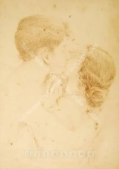Hemendranath Mazumdar (Artist), The Kiss, 1926, Drawing