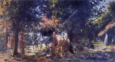 Raza, S.H. (Artist). Untitled. Ink and pastel on paper, 1947 | Painting  | 00876928
