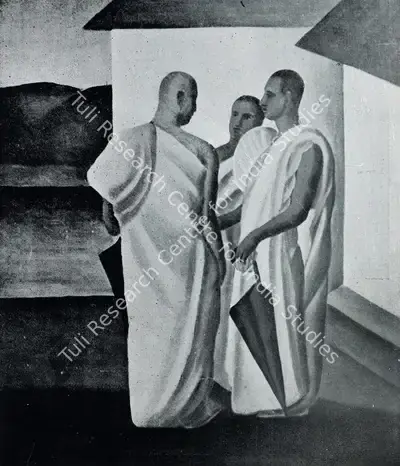 George Keyt (Artist), Group of Bhikshus, 1930, Painting