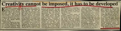 Mohammed Wajehuddin (Reporter), Creativity Cannot be Imposed, It has to be Developed, Newspaper Clipping