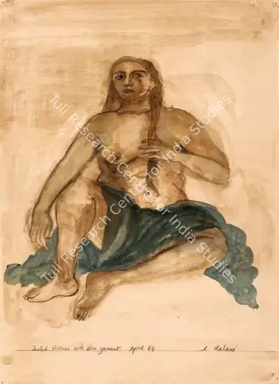 Nalini Malani (Artist), Seated Woman with Blue Garment, 1984, Painting