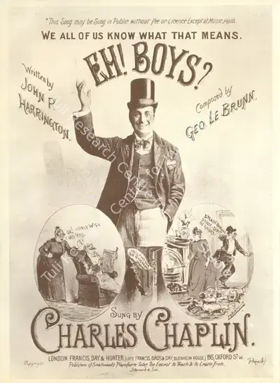 Unknown (Publicity Designer), Unknown (Publicity Designer), An advertisement for Charlie Chaplin, Sr.'s music hall performance | Theatre related memorabilia, Theatre related memorabilia